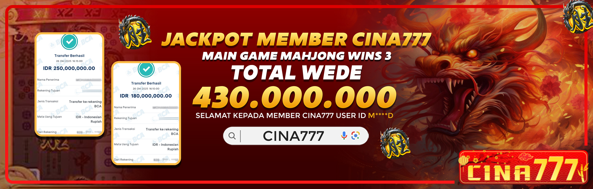 JACKPOT MEMBER CINA777 MAHJONG WINS 3